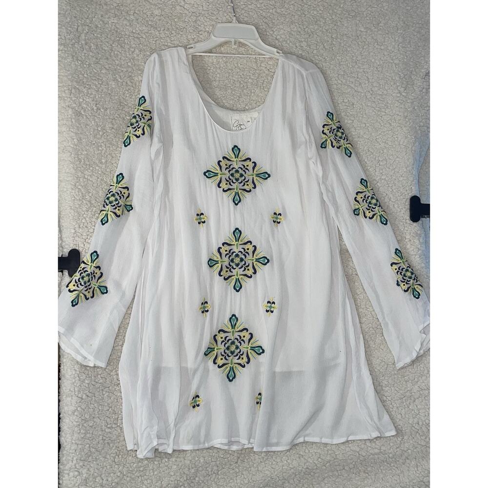 NEW GREEN DRAGON Embroidered Cover-Up Shift Dress*White* Extra Small